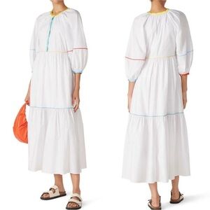 Staud White Maxi Dress with Colored Piping